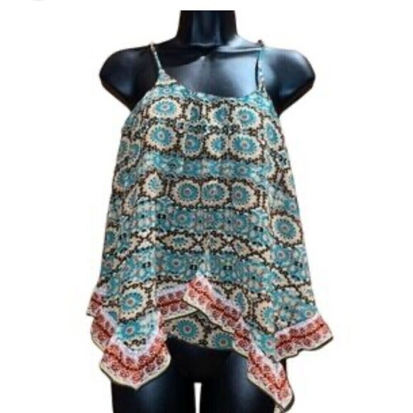 Anthropologie Patrons Of Peace Women S Blue Cami Tank Top Floral Sleeveless R3 - Picture 1 of 13